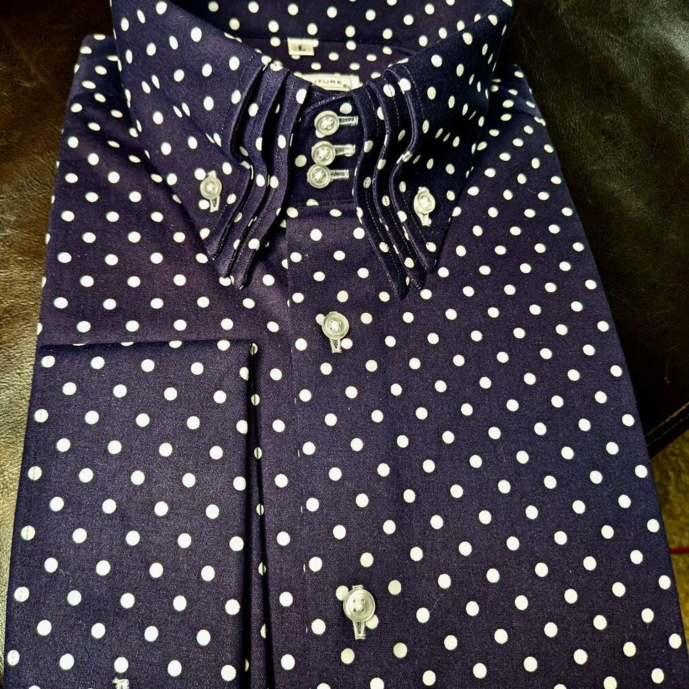 MorCouture Navy White Polka Dot Triple High Collar - Picture 5 of 7